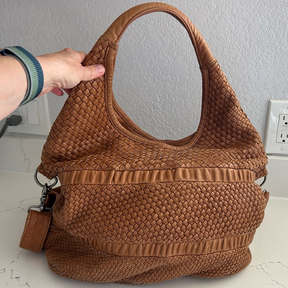 Monserat De Lucca Woven Leather Shoulder Bag - Camel